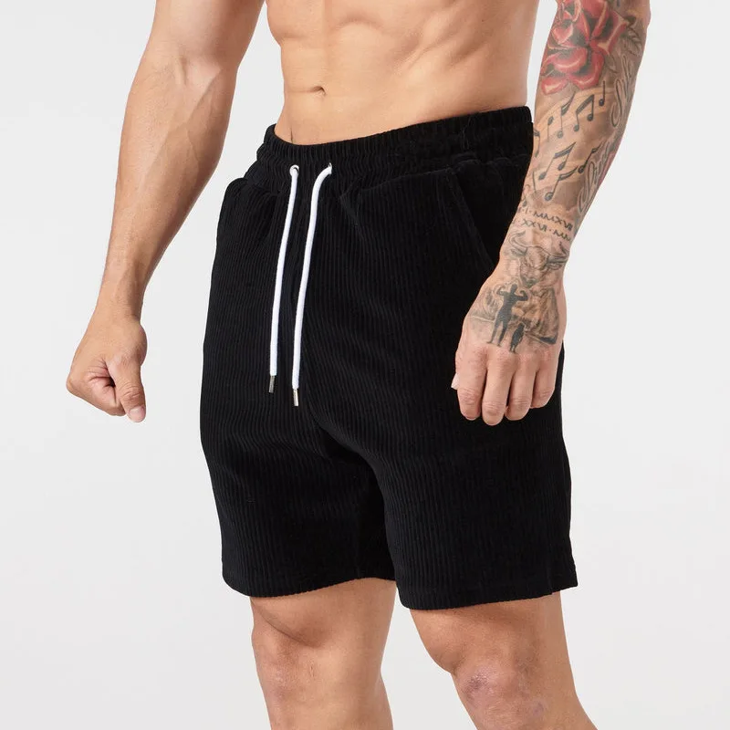 2024 New Men's Sports Shorts Gym Training Fitness Corduroy Casual Shorts Bermuda Fashion Loose Running Workout Short Pants Male