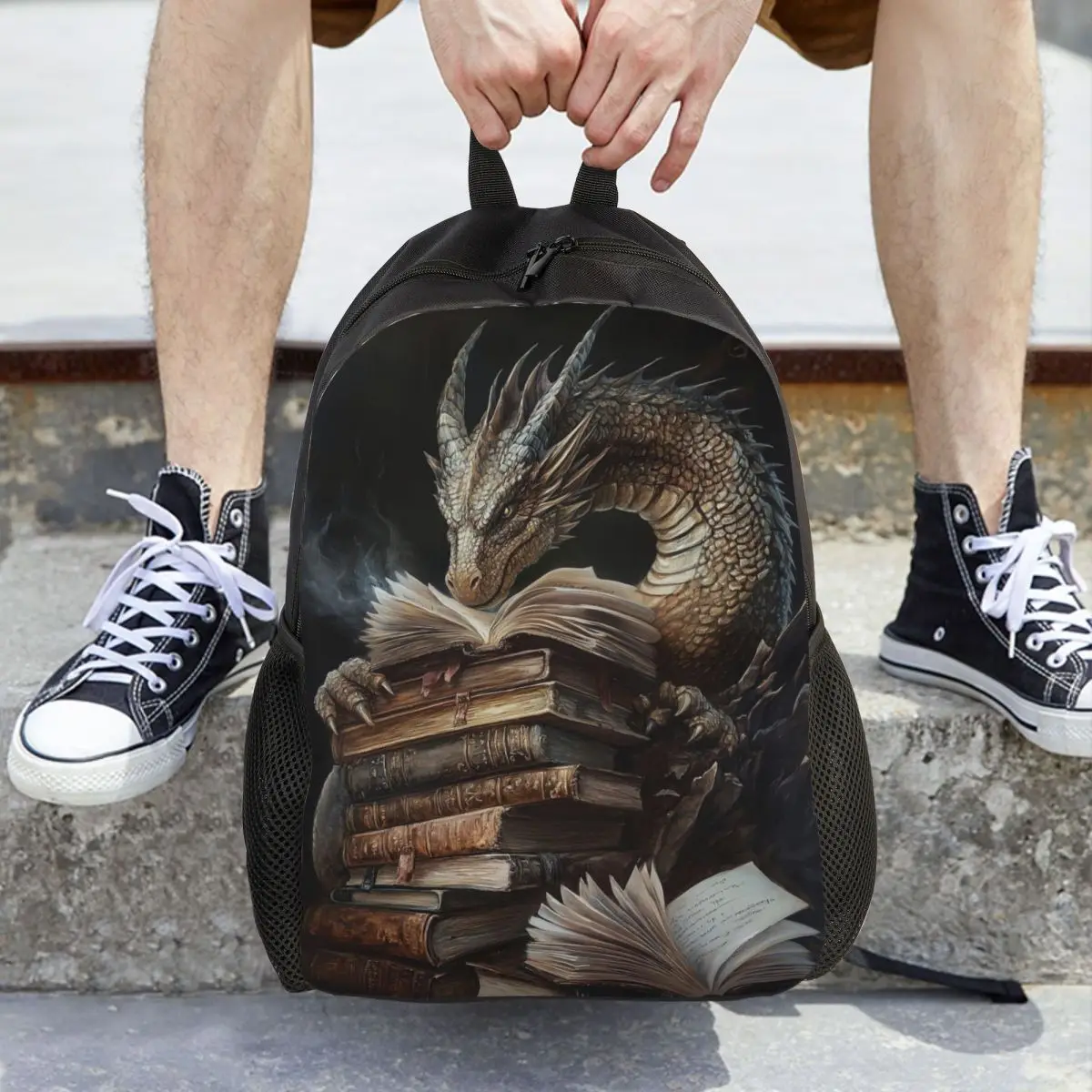 Book And Sleeping Dragon Backpack Daypack Large Capacity Children BookBag School Bag Shoulder Bags for Men Women