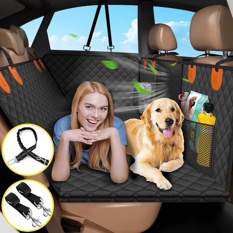 Dog Car Seat Cover for Back Seat,100% Waterproof Back Seat Extender for Dog with Hard Bottom,Scratchproof Nonslip