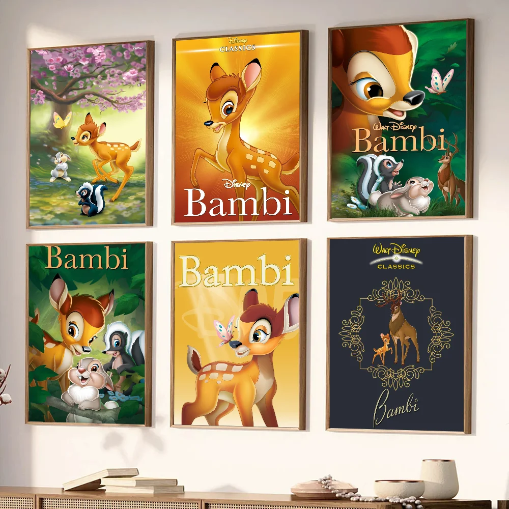 1PC Disney Bambi Poster Stickers Art Wall Murals Decor Game Room Decor Gifts Kawaii HD Painting Cat Cars