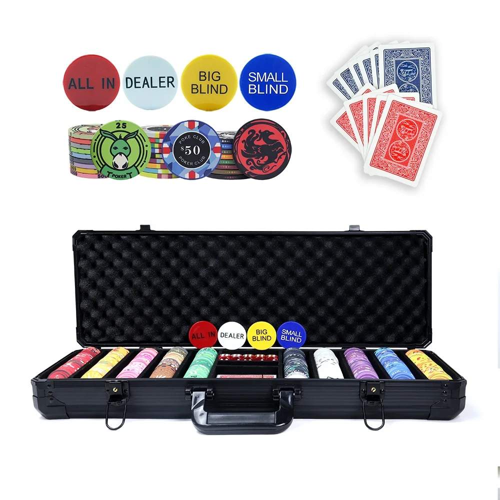 500Pcs Ceramic Poker Chips Set, Lockable Aluminum Case Casino Game Accessories
