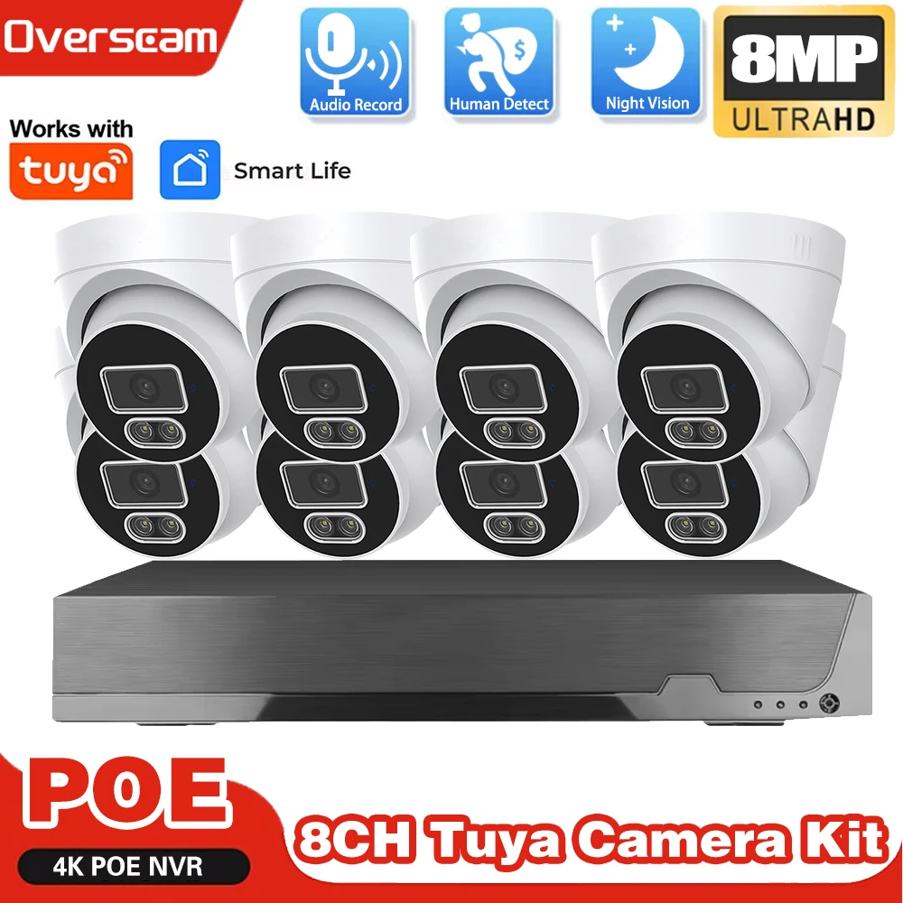 Tuya POE Dome 4K CCTV IP Camera System Kit Surveillance Security Indoor Outdoor Set Smartlife Home Street Monitor 8CH Video NVR