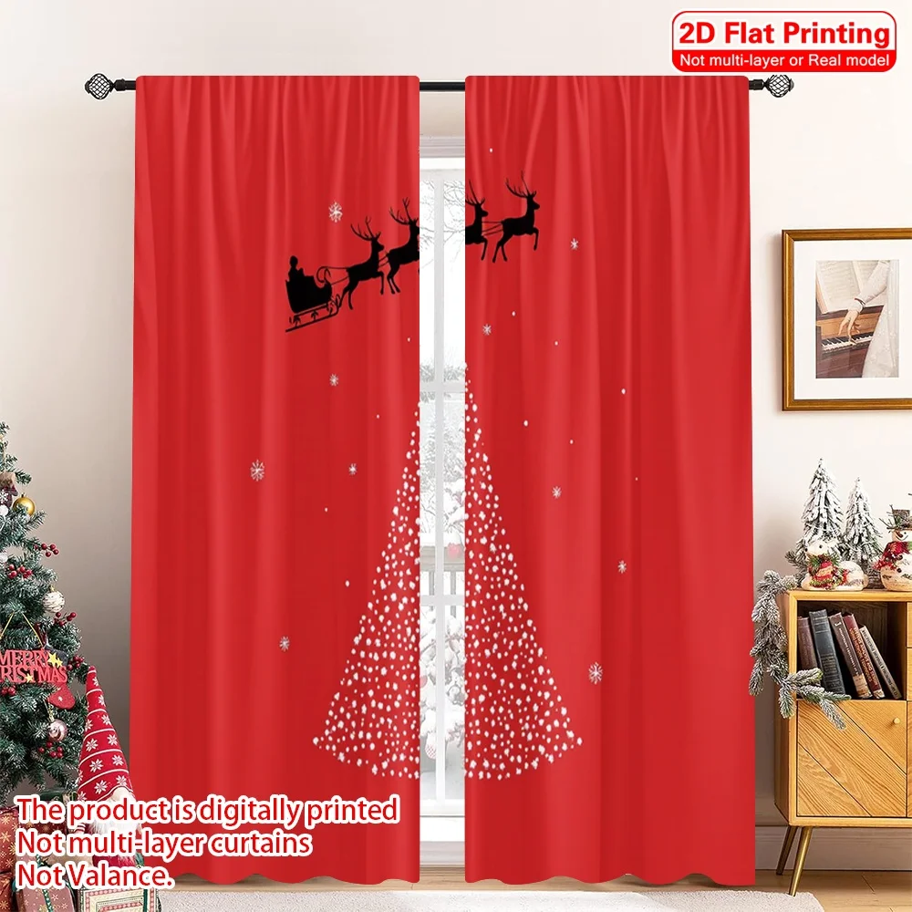 

2pcs 2D flat printing Merry Christmas Popular Drapes Christmas Tree Stars Sleigh Polyester Without Electricity 0 Use for Home