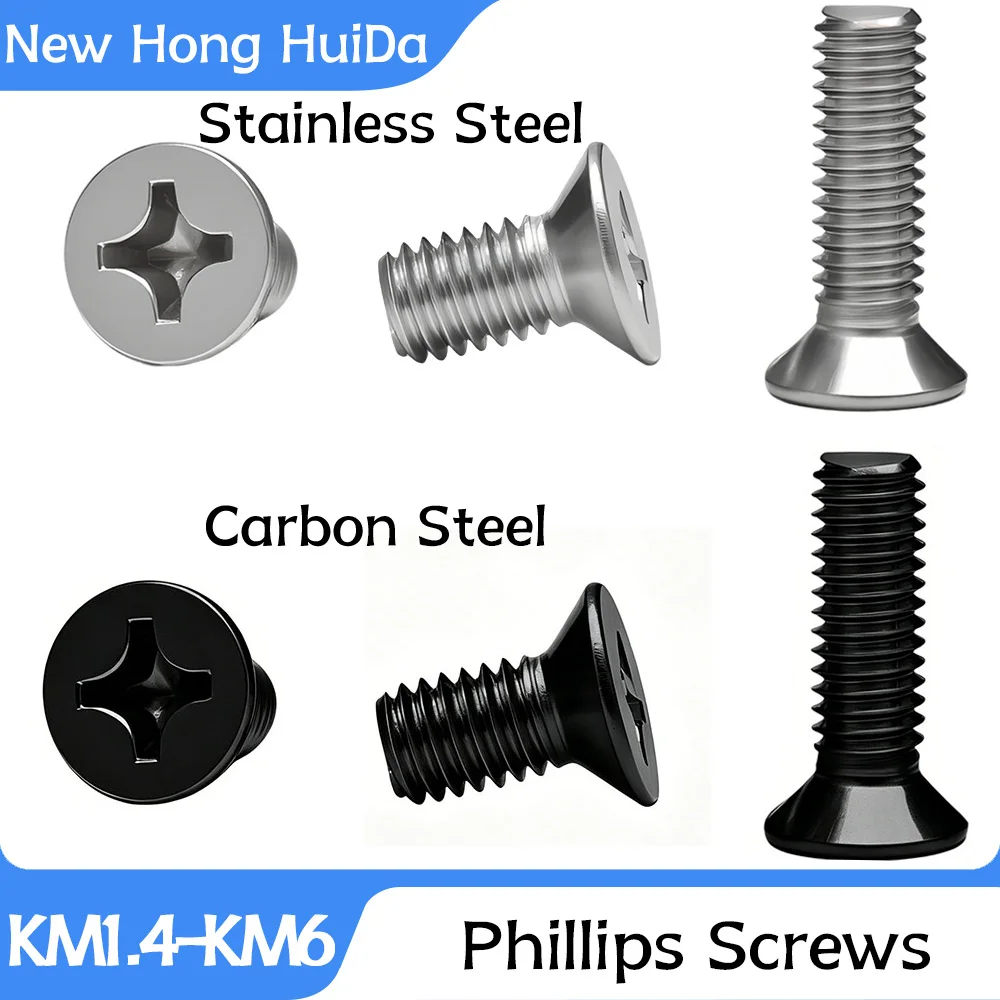 M1.4 M1.6 M2 M2.5 M3 M4 M5 M6 304SS Phillips Screw Cross Recessed KM Flat Countersunk Head Screws Bolts Metal Machine Fasteners