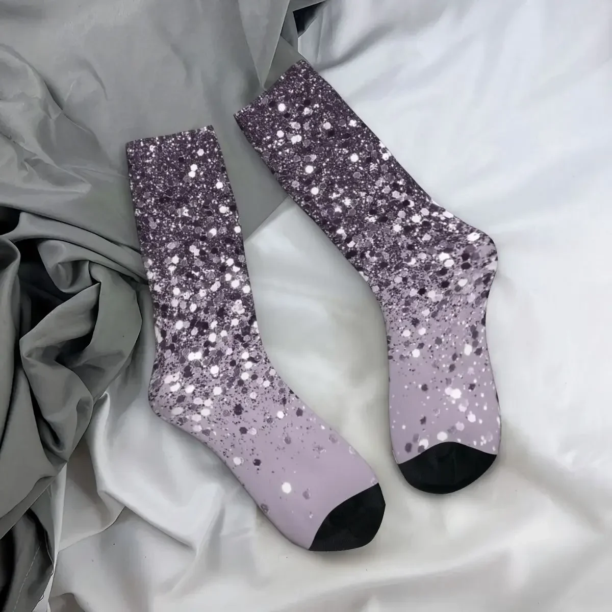 Sparkling Lavender Lady Glitter Socks Harajuku Sweat Absorbing Stockings All Season Long Socks Accessories for Man Woman's Gifts