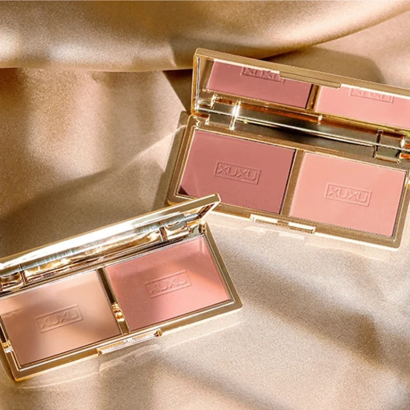 2-color Peach Blush Palette Natural Rose Pink Red Rouge Face Cheek Pigment Shimmer Brighten Long-lasting Nude Makeup Cosmetic
