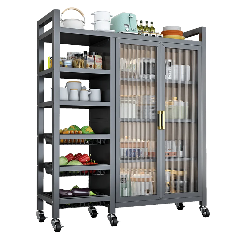 Multifunctional Metal Kitchen Storage Cabinet Multi Layer Adjustable Shelf With Casters For Kitchen Pot AAppliance Organization
