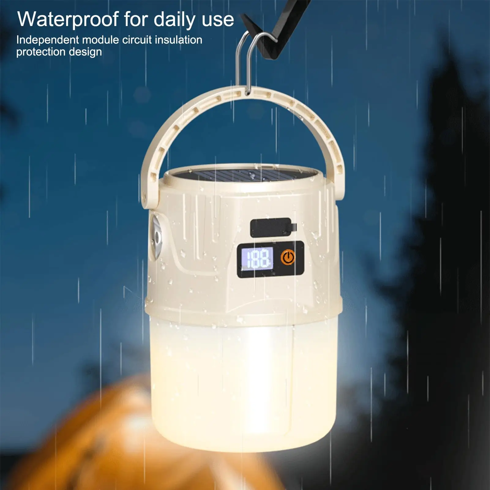 

Lanterns For Camping Portable Camping Light Solar Panel 2 Modes Waterproof Lamp With Hook Survival Gear For Tent Hiking Fishing