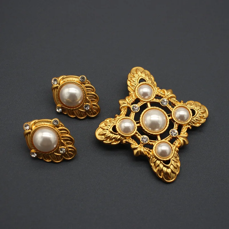 Vintage ancient and western return elegant pearl brooch earrings