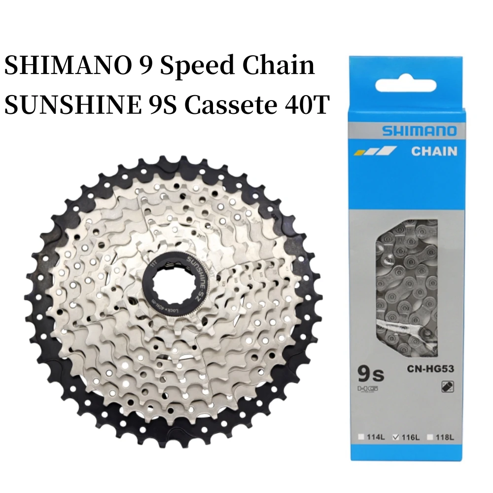 SHIMANO 9 Speed Bicycle Chain CN HG53 Mountain Bike Chain and SUNSHINE 9S Cassette 40T 42T 46 50T Freewheel MTB 9 Speed Kits