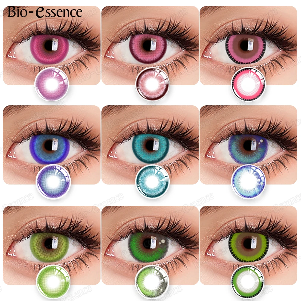 Bio-essence 1 par de lentes de contacto de colores Colorcon con lentes de miopía de grado accesorios de Anime lentes rosas lentes de Cosplay Halloween