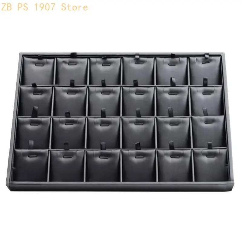 Elegant Black Leather Jewelry Tray Storage For Various Accessories 55KA
