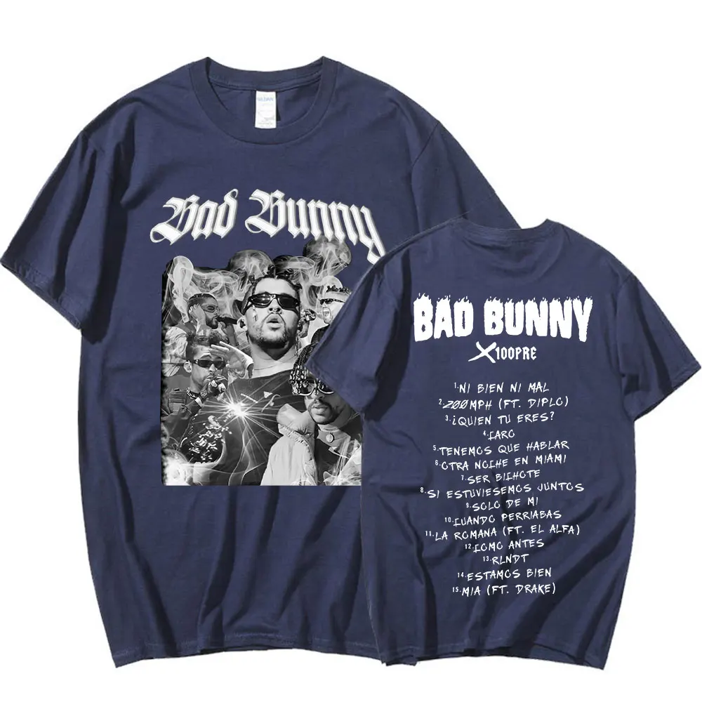 Rapper Bad Bunny T Shirt Music Album Graphic Print T-shirt Men Women Fashion Hip Hop Casual Oversized Cotton T-shirts Streetwear