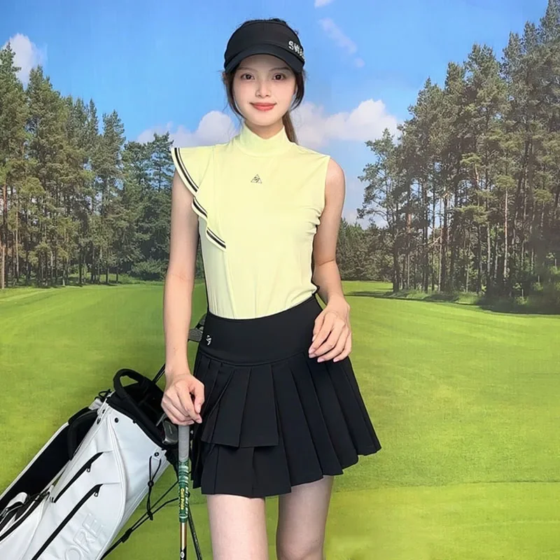 SG Golf Clothing Women Sleeveless Ruffle Tank Tops Quick Dry Slim Shirts Lady Pleated Cake Short Skirt Fashion A-line Golf Skort