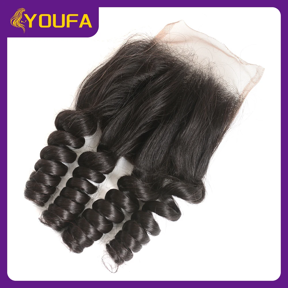 4x4 Funmi Curl Human Hair Closures With Baby Hair Raw Indian Remy Human Hair Material Romance Curly 4x4 Soft Swiss Lace Closure