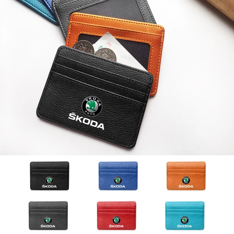 Car Styling Card Case Thin Coin Purse Driver's License Ticket Holder For Skoda Octavia Rapid Kodiaq Superb Derivative Karoq Fabi