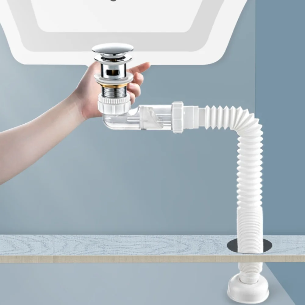 Flexible Sink Drain Fitting Kit Leak Proof with Silicone Pillow and Anti Block Spring Protection for Reliable Performance