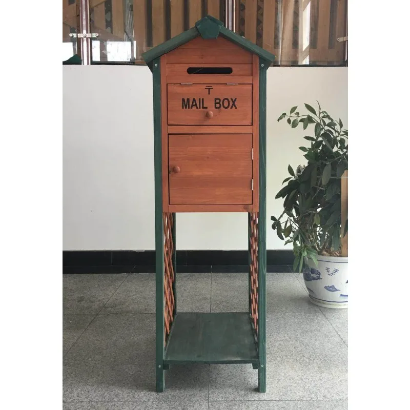 Outdoor wooden vertical, mailbox,, milk bucket, gardening decoration