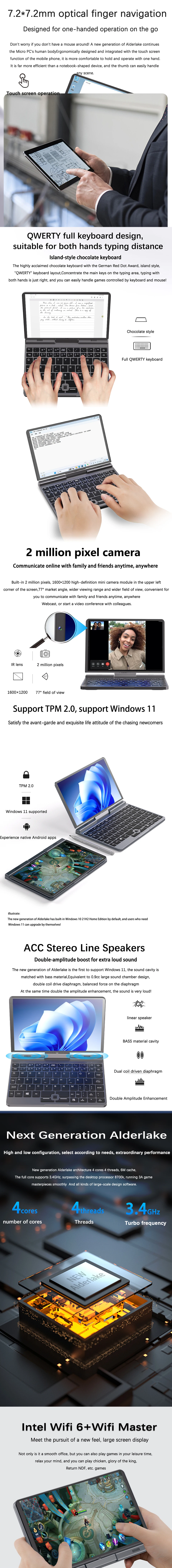 8-Inch P8 Mini Laptop Intel Alder N95 12G LPDDR5 128GB 256GB 512GB 1TB 2TB SSD Touch Screen 2-in-1 Notebook Tablet PC Flips 360°