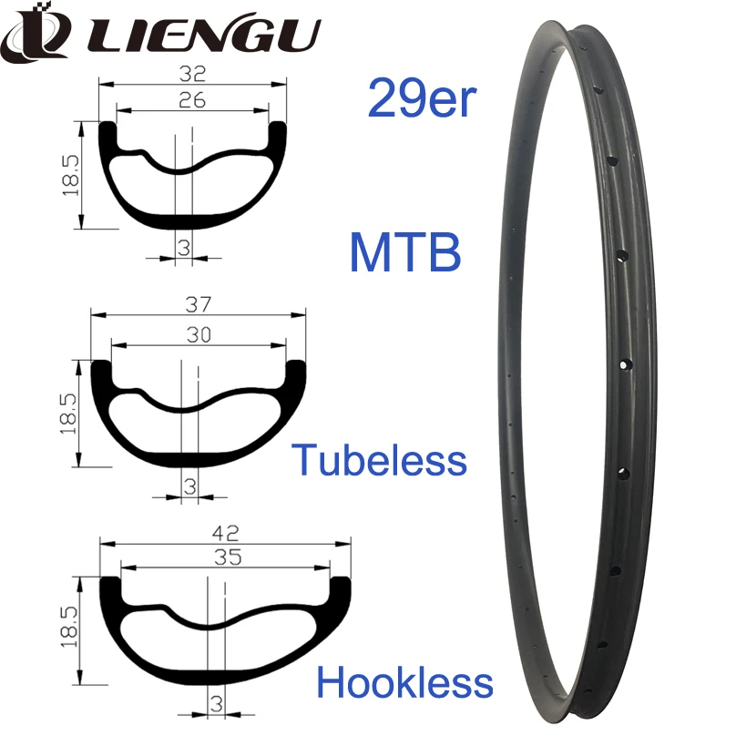 

MTB Carbon Rim 29er 18.5mm Depth 32m 37mm 42mm Width Asymmetry Tubeless For Hookless 29 Inch XC AM DH Bike Wheelset