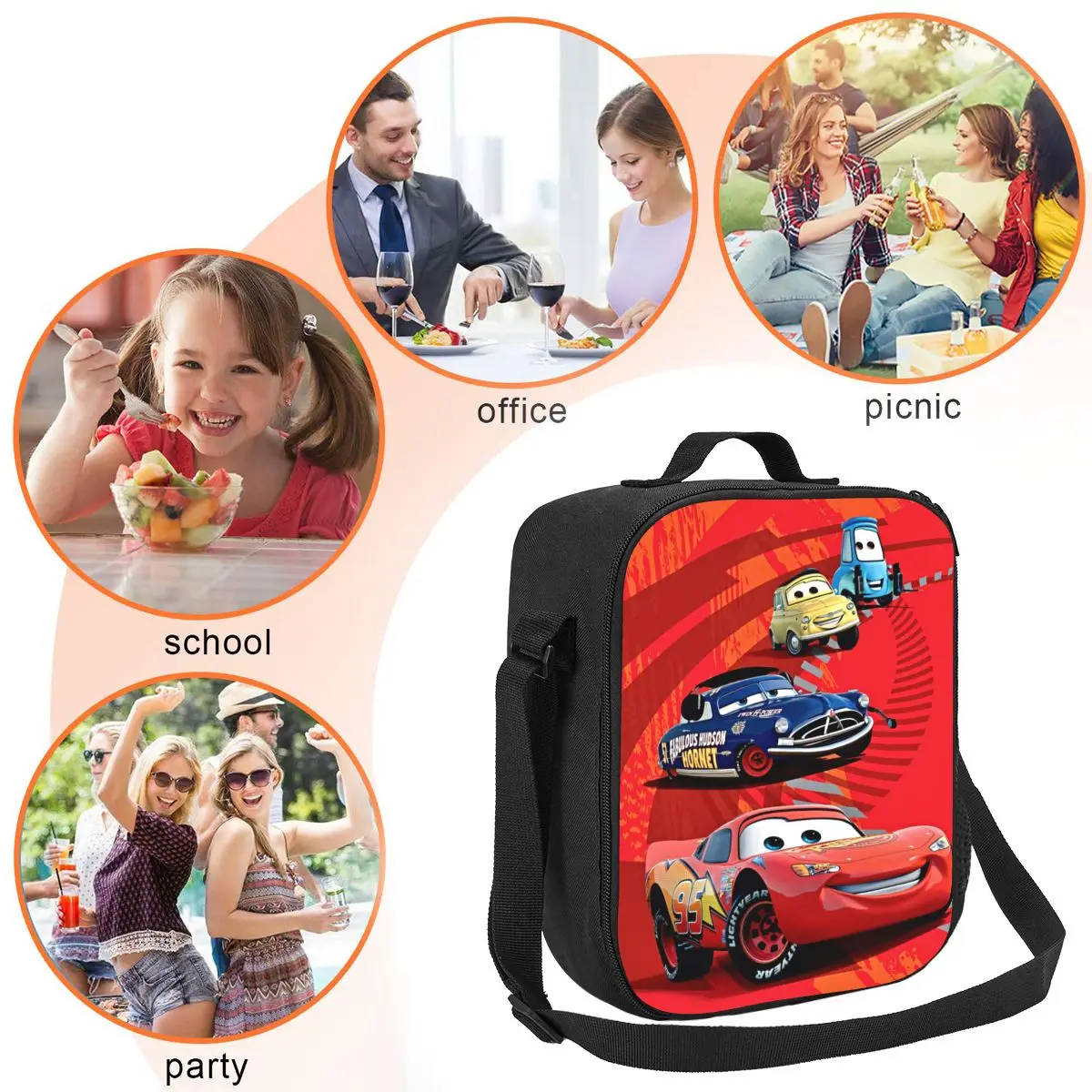 Custom Team Lightning McQueen Racer Thermal Insulated Lunch Bag Women Lunch Tote for Kids School Children Storage Bento Food Box