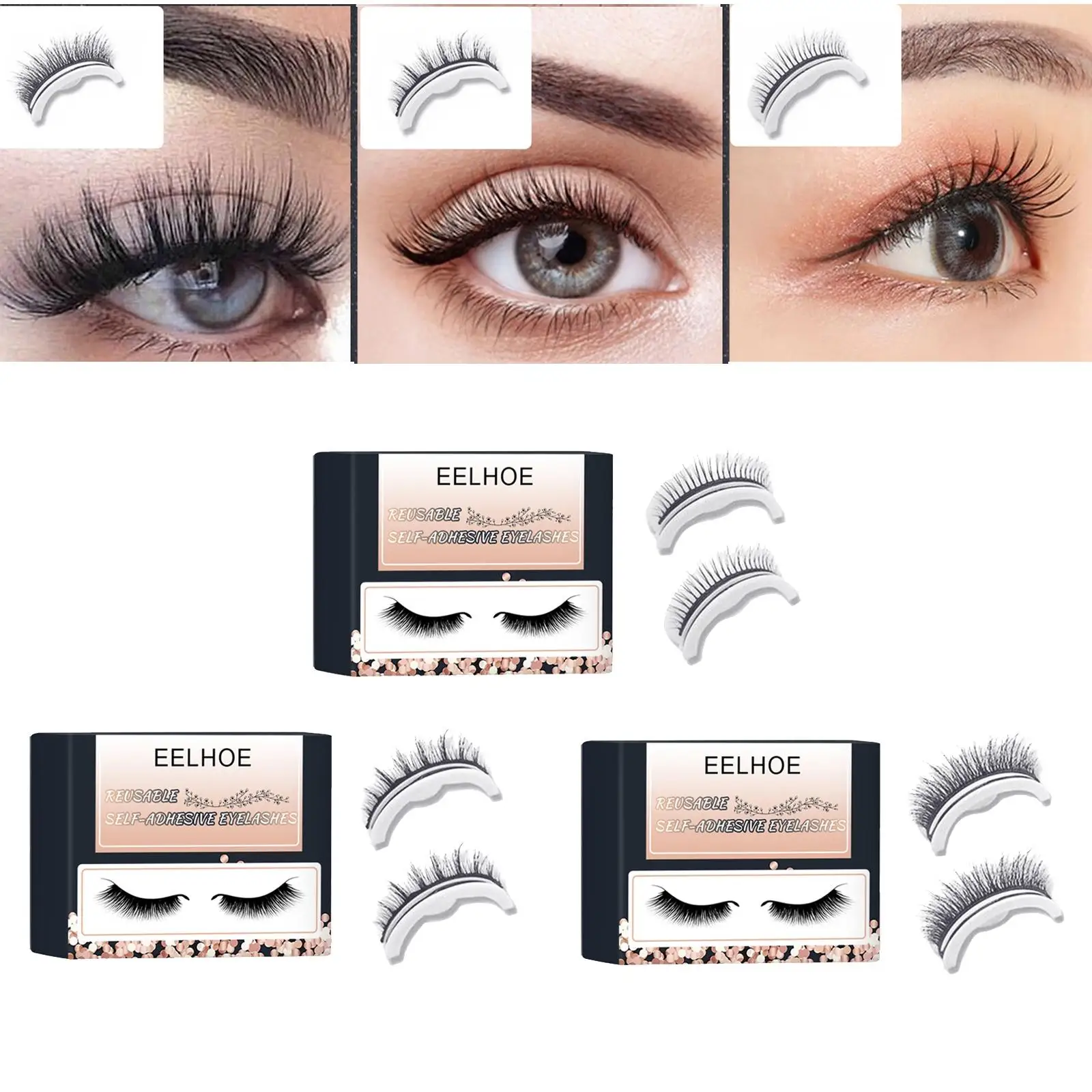 Natural falso es reutilizável grosso longo volume completo cílios pacote beleza todos os olhos mulheres