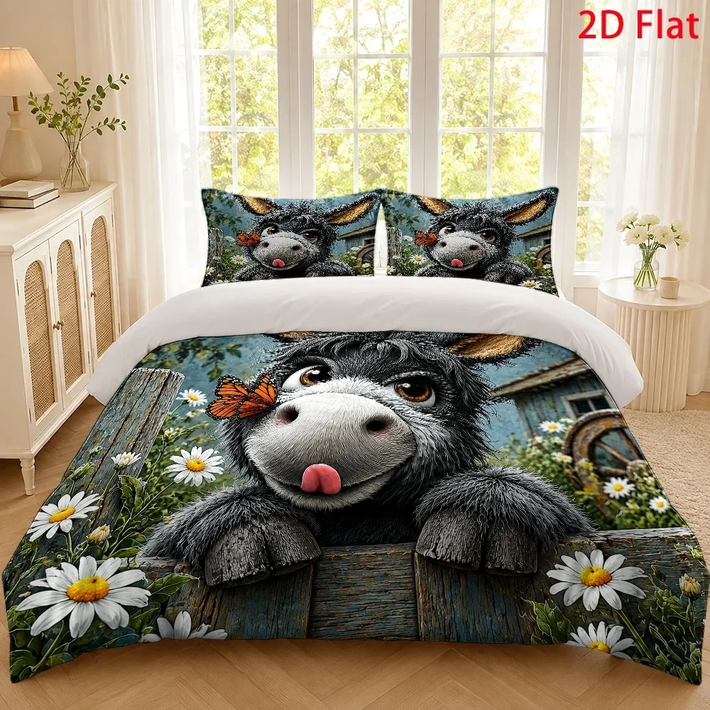 Cute Highland Cow and Elk Duvet Cover Set Multi Size Quilt Cover Queen Size Bedroom Bedding Decoration Machine Washable Adult Boy Girl Bedroom Dec