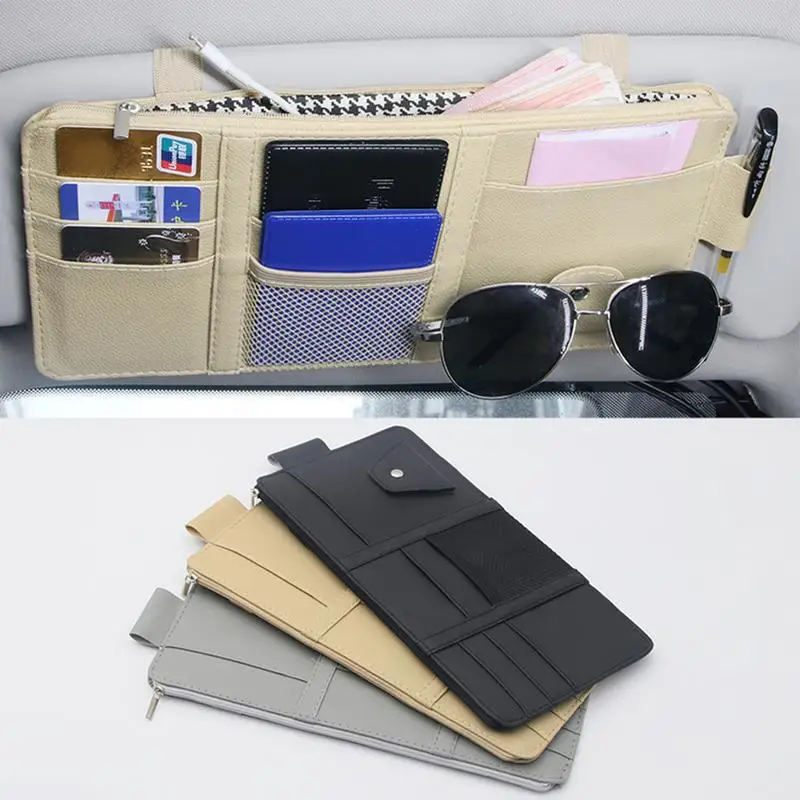 Car Sun Visor Bill Pen Business Card Holder CD Organizer Storage Box Sunglasses Clip Stowing Tidying Interior Car Accessories