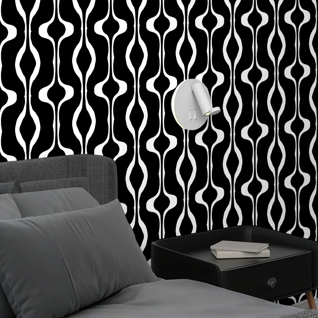 Renter Friendly Self Adhesive Wallpaper Black White Curve Line Pattern Waterproof Peel Stick Wall Sticker for Apartment Kitchen
