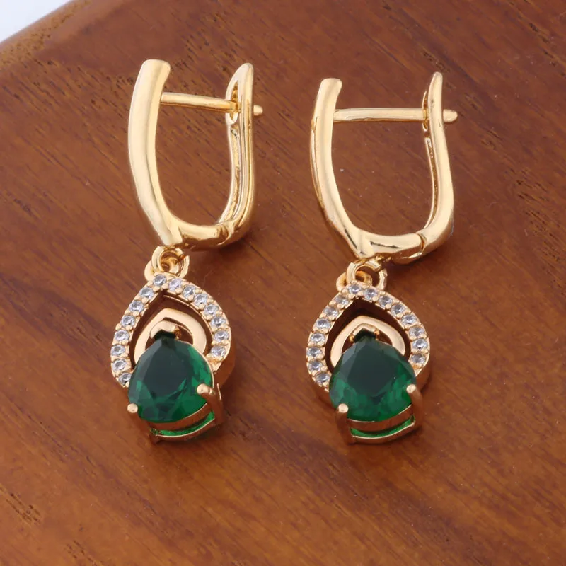 New Trend 2024 Drop Earrings for Women Gold Color With Shiny Green Natural Zircon Accessories Vintage Daily Fashion Jewelry