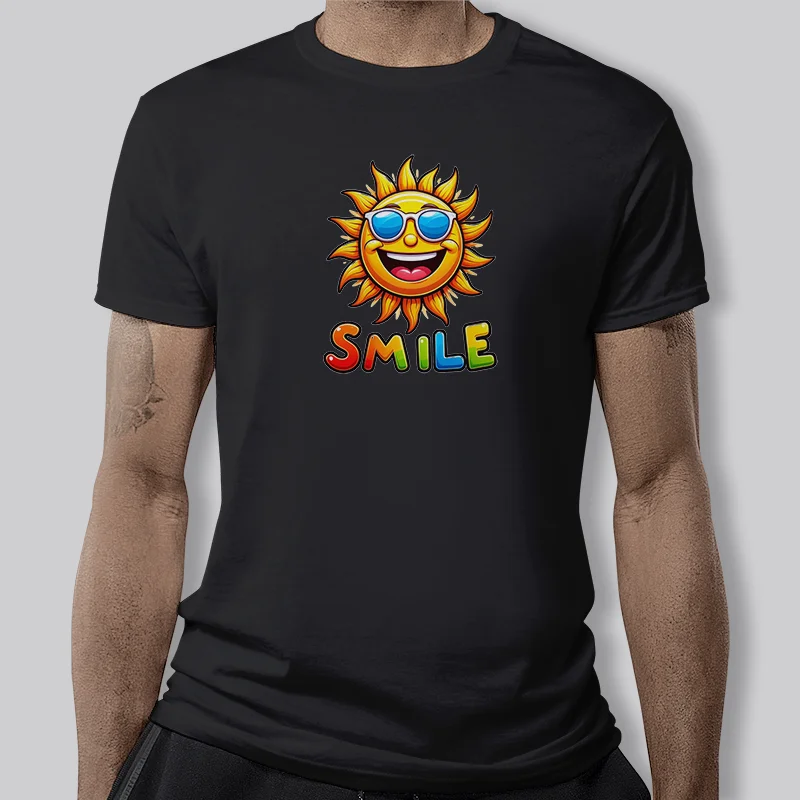 T-shirt pesada estilo doodles ensolarado masculino, roupa gola redonda, camisa base solta, algodão puro, meia manga, moda verão, Y2K AH