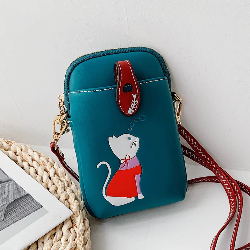 

Creative Cute Kitten Fashion Mobile Phone Bag Single Shoulder Crossbody Mini Zipper Shoulder Strap Women Bag