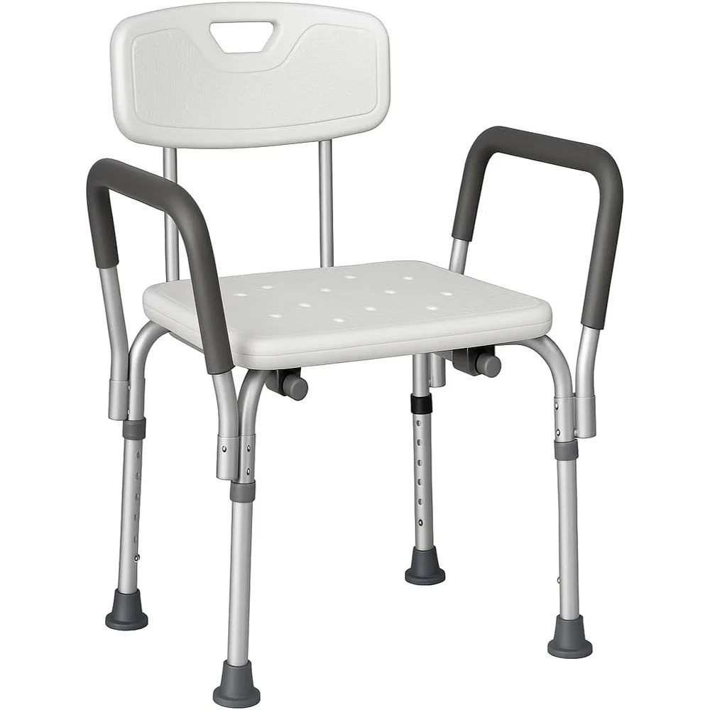 Kursi Mandi Mewah Ringan Berbahan Aluminium dengan Sandaran Tangan dan Punggung Berbantalan untuk Penyandang Disabilitas dan Lansia, Bangku Kamar Mandi dengan Ketinggian yang Dapat Disesuaikan dan Stabil