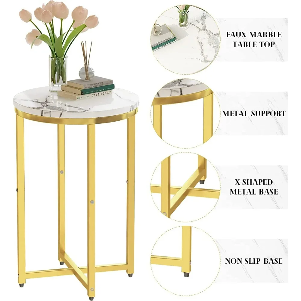 Couchtisch-Set mit 3 Stück, moderner 2-stufiger Couchtisch mit 2 runden Beistelltischen, modernes Wohnzimmertisch-Set mit Kunstmarmorplatte