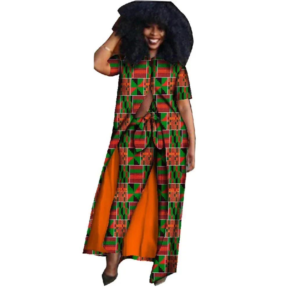 

BRW Summer 2 Piece African Clothing Dashiki Pant and Long Top African Print Clothing Bazin Plus Size 6xl African Outfits WY610