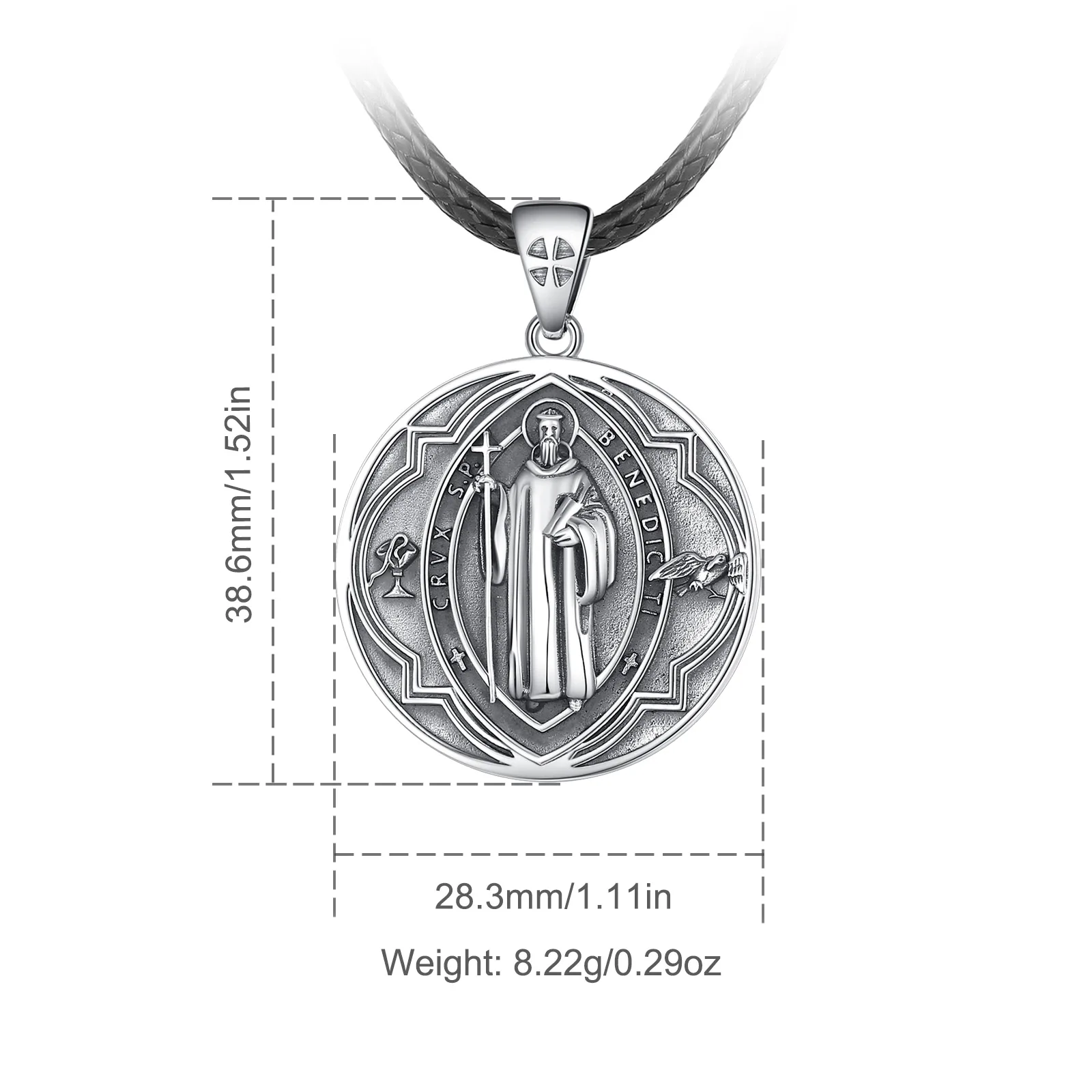 Eudora 925 Sterling Silver Saint Benedict Necklace Vintage Cross Amulet Religious Pendant  Personality Jewelry for Men Women