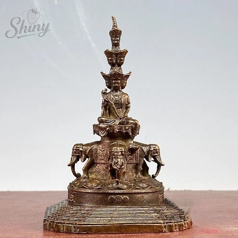 Antique Bronze Samantabhadra Bodhisattva Statue Auspicious Home Decorative Ornaments Buddhist Decorative Items