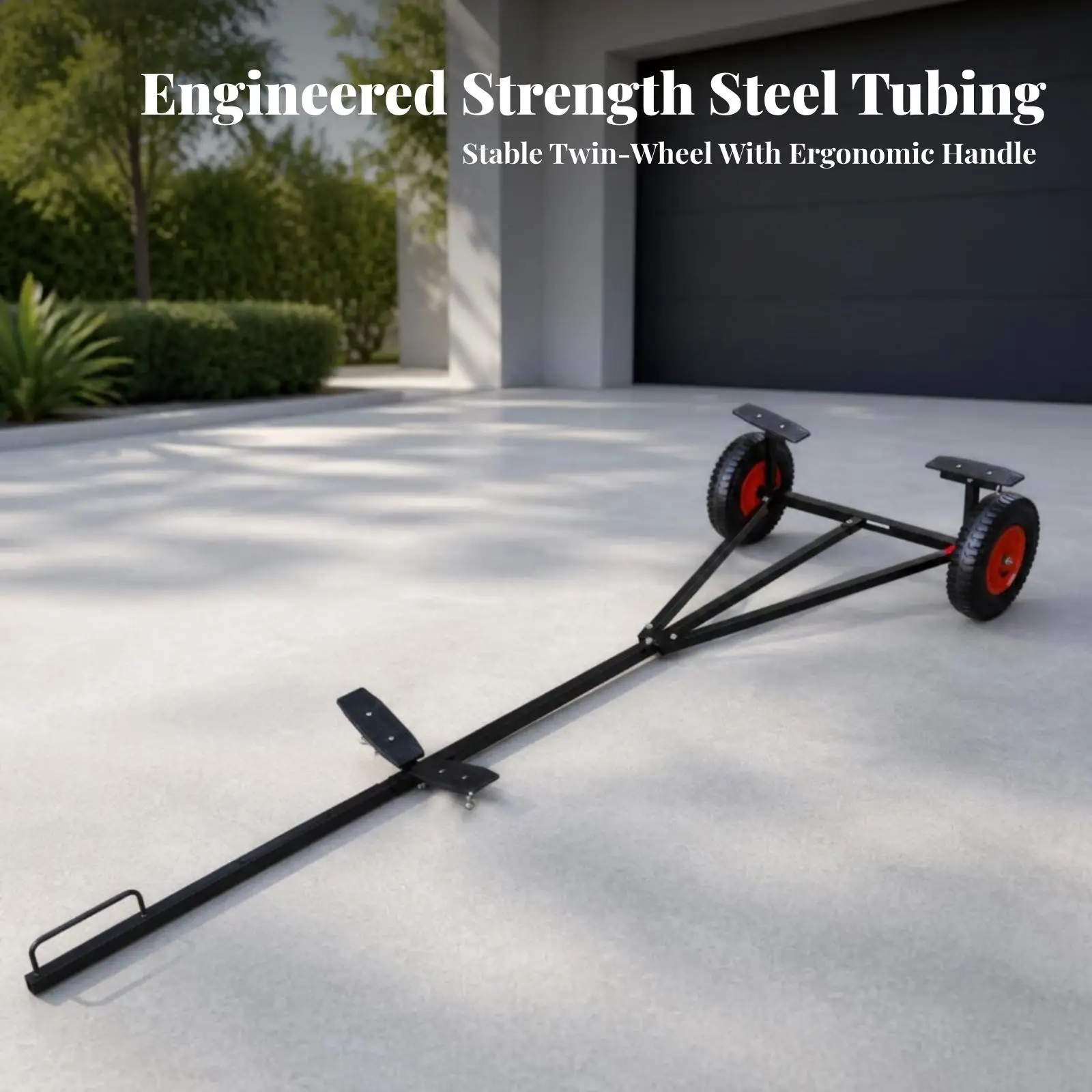 Utility Boat Trailer Cart for Kayaks and Inflatables with Long Unitized Drawbar for Vehicle or Hand Towing