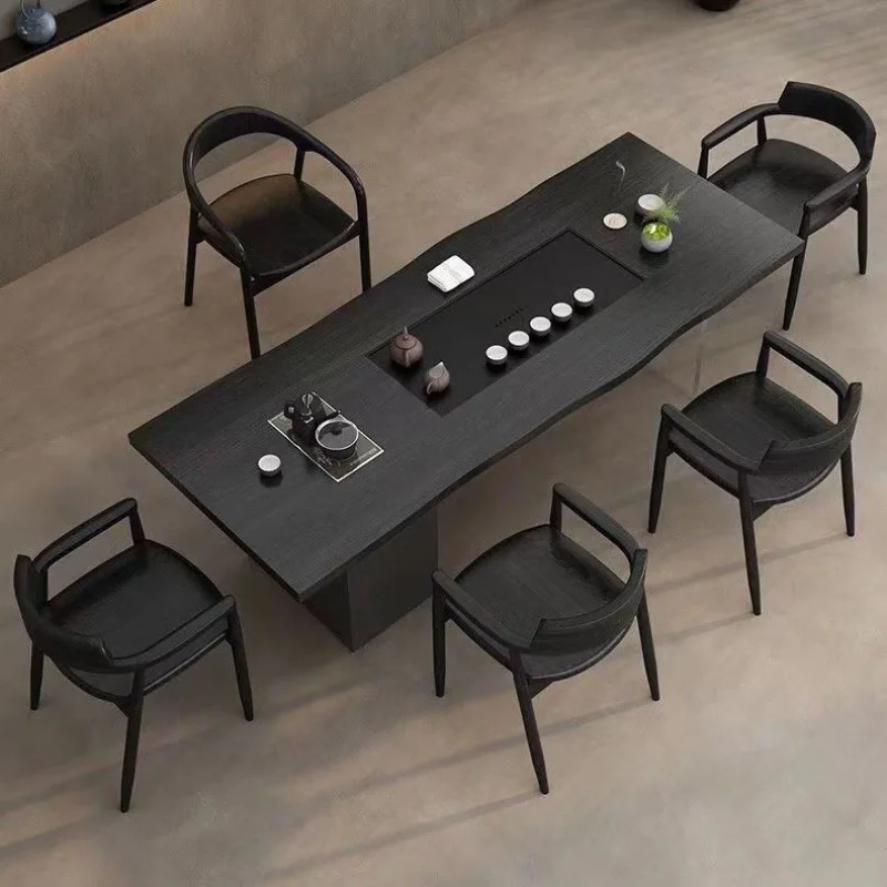 Casa, mesa de chá integrada, carbonizada, madeira maciça, combinação, moderna, simples