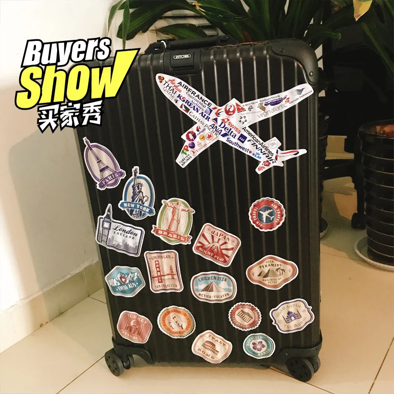 25 Pcs Luggage Stickers Sets European and American City Landmark Suitcase Sticker Retro Architecture Waterproof Sticker