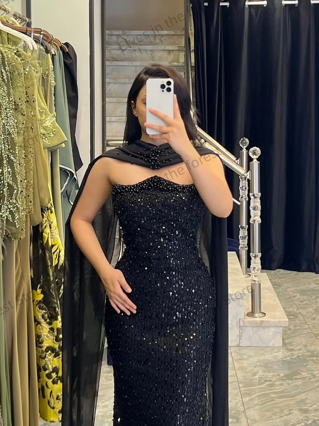 فساتين سهرة حورية البحر الفاخرة بلون الشمبانيا مطرزة بدون أكمام فساتين حفلات نسائية مخصصة بطول الأرض لؤلؤ لامع ملابس الحفلات