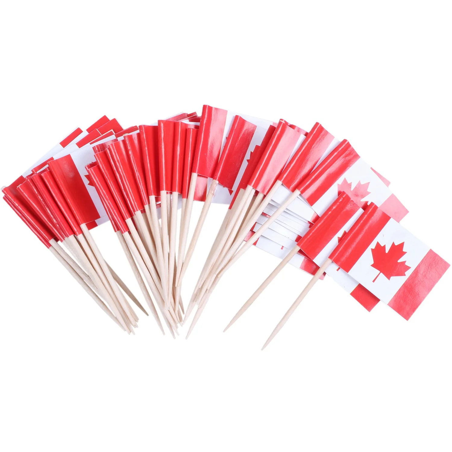 Lot of 50 Pcs Mini Wooden Toothpick with Flag for Decor of Party Fruit Pastry - Canada