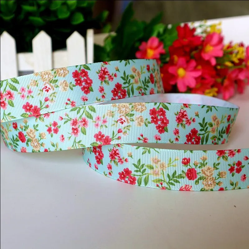 5Yards/Lot 9MM/16MM/25MM Flowers Printed Grosgrain Ribbons DIY Hairbow Ribbon Tape Band DIY Craft Supplies