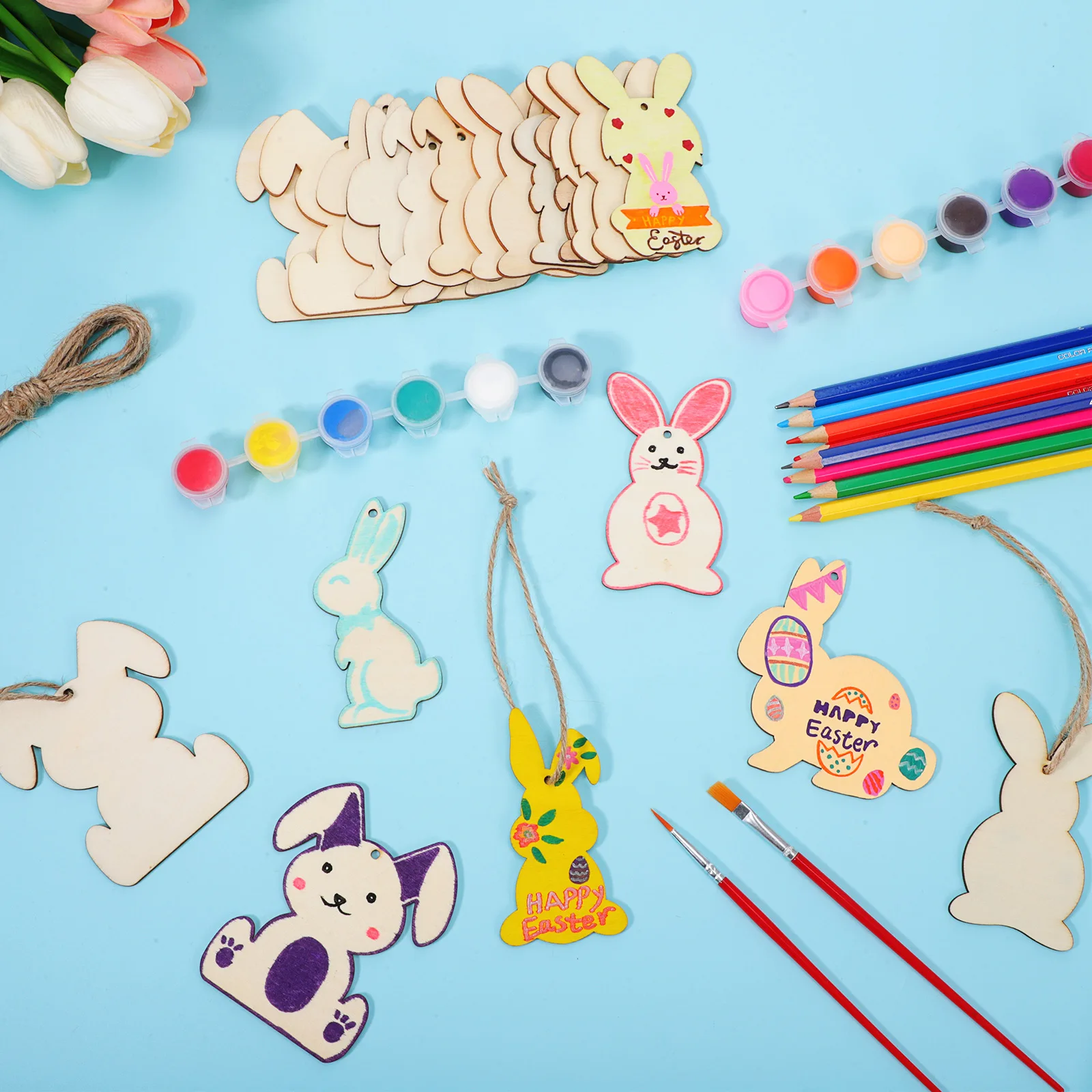 

3 Sets Wooden Rabbit Decoration Unfinished Bunny Cutout Easter Decorations for Home Girl Slices