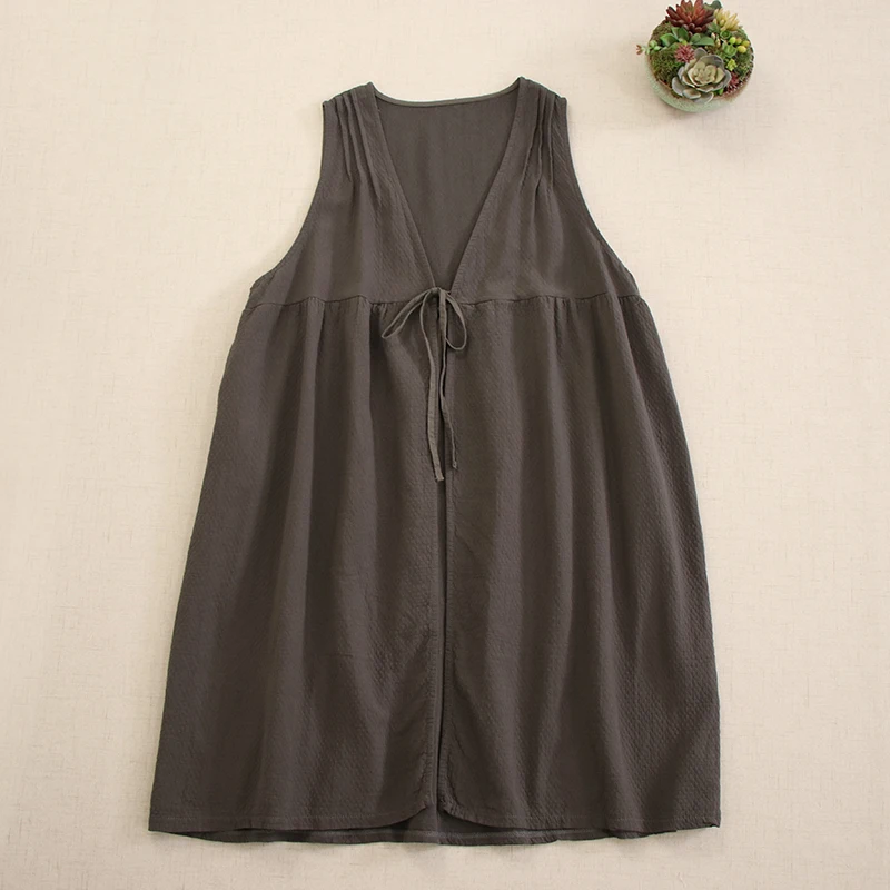 Autumn New Sweet Solid V Neck Sleeveless Dress Women Casual Pockets Midi Dress 7757