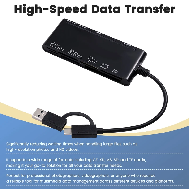 7 In 1 USB 3.0 Type-C Multifunction Card Teader CF/XD/MS/SD/TF Card Reader For Windows Vista/XP/7/8/10/, Linux, Os