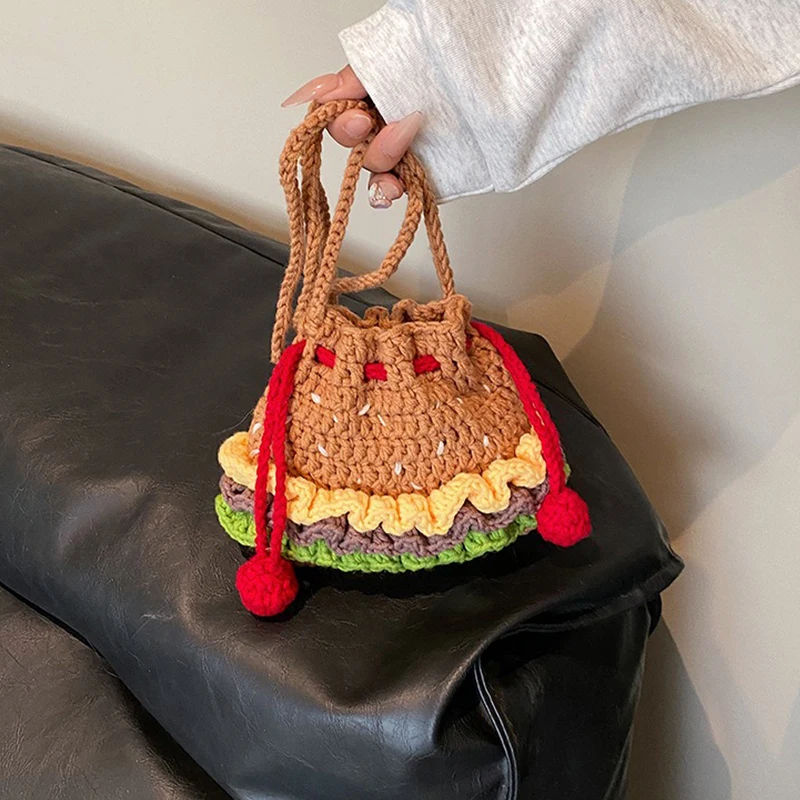 Handmade Crochet Burger Fries Woolen Bag Cute Bag Shoulder Small Crossbody Bag