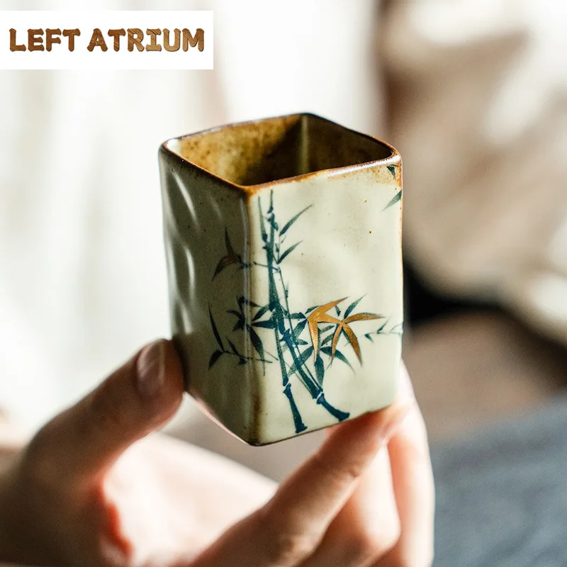 70ml-古窯変-手描き竹模様-正方形茶碗-茶器-可愛い茶鑑賞・香り鑑賞カップ-建盞-マスターカップ-ドリンクウェア