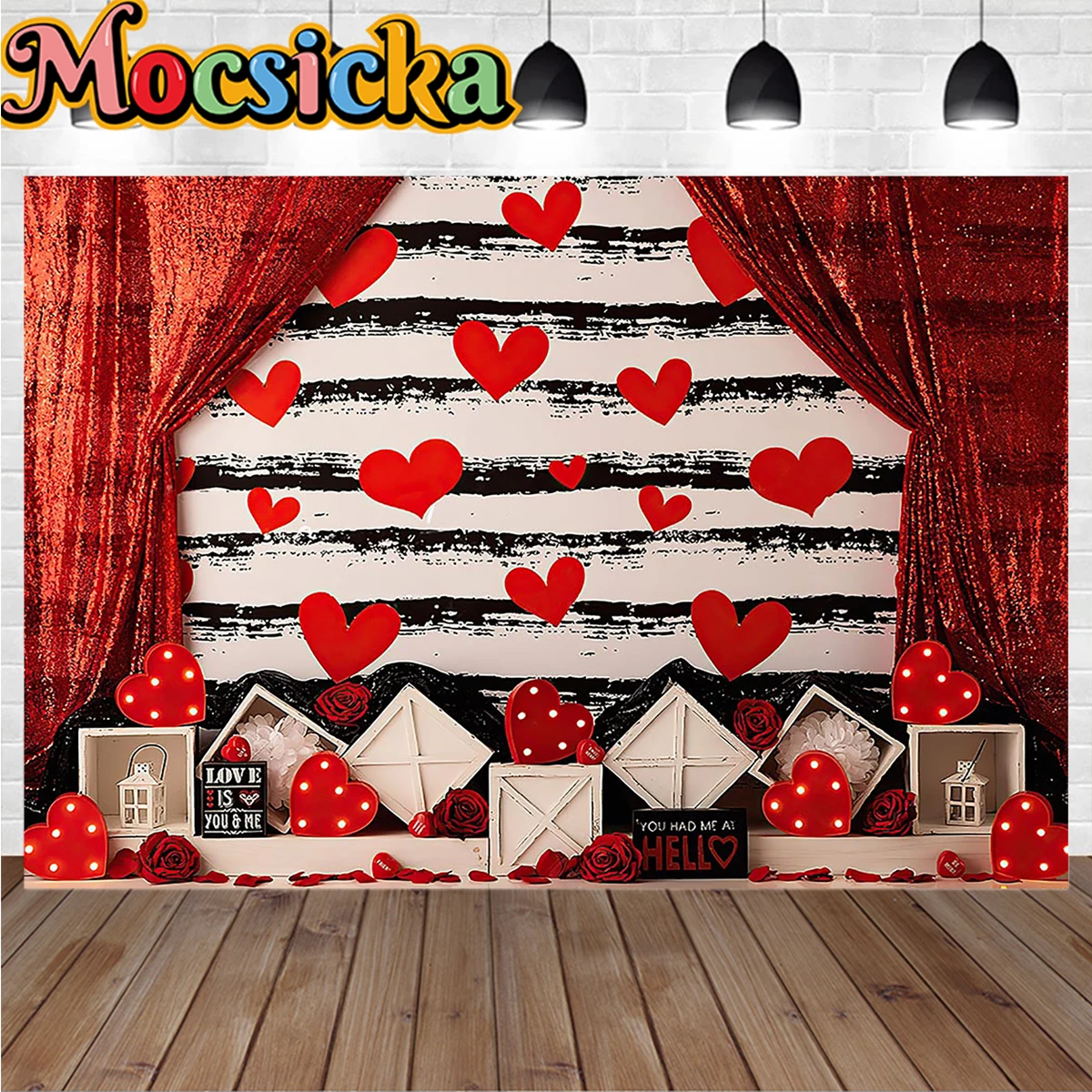 วาเลนไทน์ฉากหลังสําหรับถ่ายภาพสาวหวานเค้กวันเกิด Smash พื้นหลังแบนเนอร์สีแดงผ้าม่าน Love Rose ดอกไม้ Studio Decor