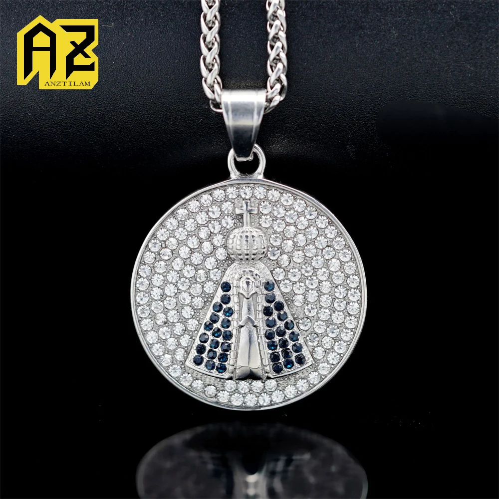 

Anztilam No Fade Круглая бирка из нержавеющей стали 316L Кулон со льдом и длинной цепочкой Ожерелья для женщин и мужчин Ювелирные изделия в стиле хип-хоп